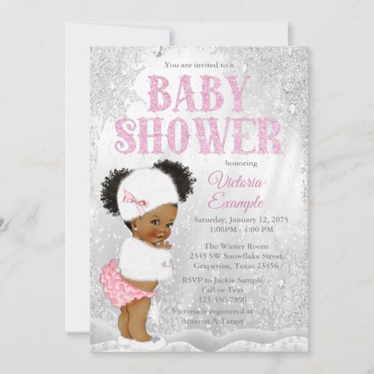 Afro Puff Girl Winter Wonderland Baby shower Kaart (Voorkant)