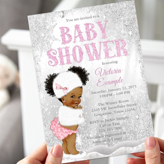 Afro Puff Girl Winter Wonderland Baby shower Kaart