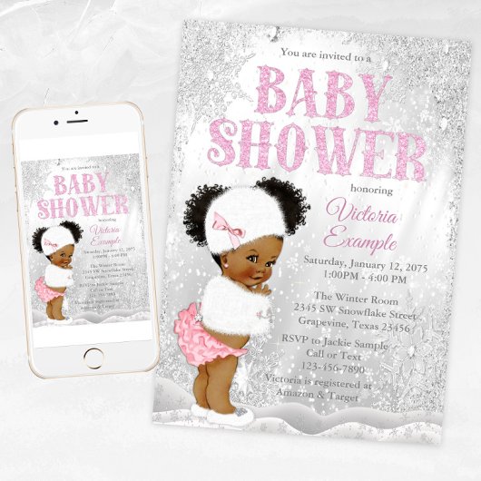 Afro Puff Girl Winter Wonderland Baby shower Kaart