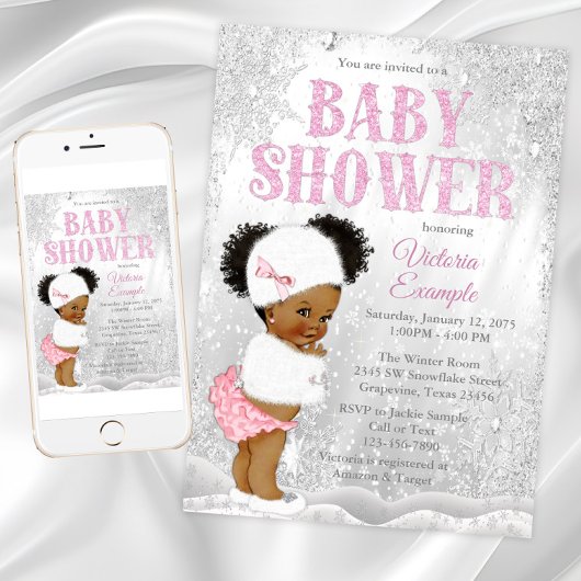 Afro Puff Girl Winter Wonderland Baby shower Kaart
