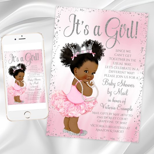 Afro Puff Princess Baby Shower per post Kaart