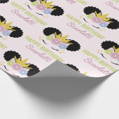 Afro Puff Unicorn African American Birthday Party Cadeaupapier (Hoek)