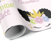 Afro Puff Unicorn African American Birthday Party Cadeaupapier (Rol Hoek)