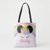 Afro Puff Unicorn Curly Hair Custom Name Tote Bag (Voorkant)