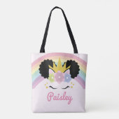 Afro Puff Unicorn Curly Hair Custom Name Tote Bag (Achterkant)