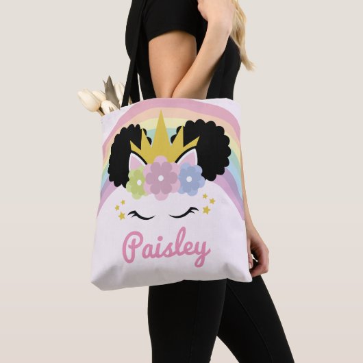 Afro Puff Unicorn Curly Hair Custom Name Tote Bag (Dichtbij)