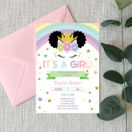 Afro Puff Unicorn en Rainbows Baby shower Kaart
