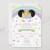 Afro Puff Unicorn en Rainbows Birthday Invitation Kaart (Voorkant)