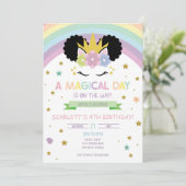 Afro Puff Unicorn en Rainbows Birthday Invitation Kaart (Staand voorkant)