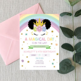 Afro Puff Unicorn en Rainbows Birthday Invitation Kaart