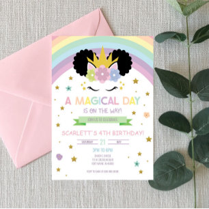 Afro Puff Unicorn en Rainbows Birthday Invitation Kaart