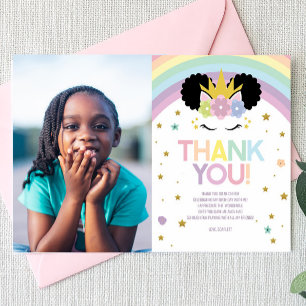 Afro Puff Unicorn en Rainbows Birthday Party Bedankkaart