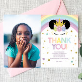 Afro Puff Unicorn en Rainbows Birthday Party Bedankkaart
