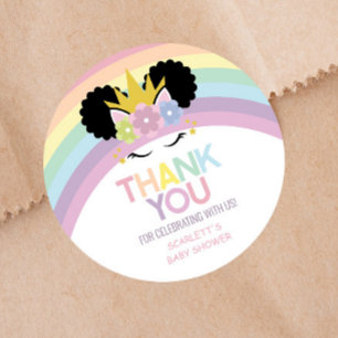Afro Puff Unicorn Rainbows Baby shower Ronde Sticker
