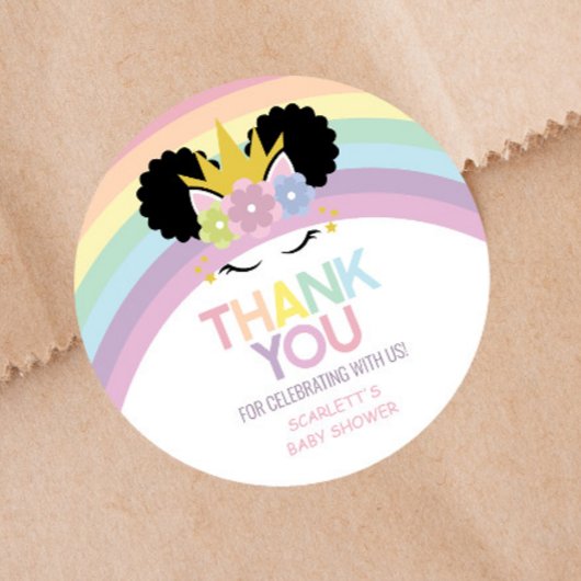 Afro Puff Unicorn Rainbows Baby shower Ronde Sticker