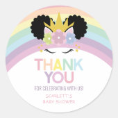 Afro Puff Unicorn Rainbows Baby shower Ronde Sticker (Voorkant)