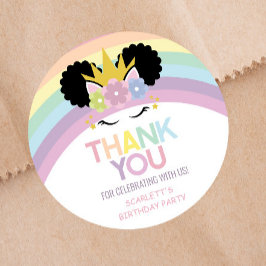Afro Puff Unicorn Rainbows Birthday Party Favor Ronde Sticker
