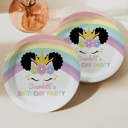 Afro Puff Unicorn Rainbows Birthday Party Papieren Bordje