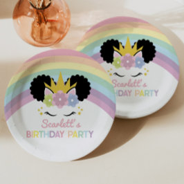 Afro Puff Unicorn Rainbows Birthday Party Papieren Bordje