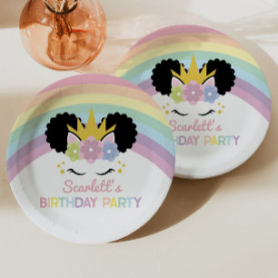 Afro Puff Unicorn Rainbows Birthday Party Papieren Bordje