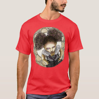 Afro Puff van bovenaf met Mucha Border Golden Vers T-shirt
