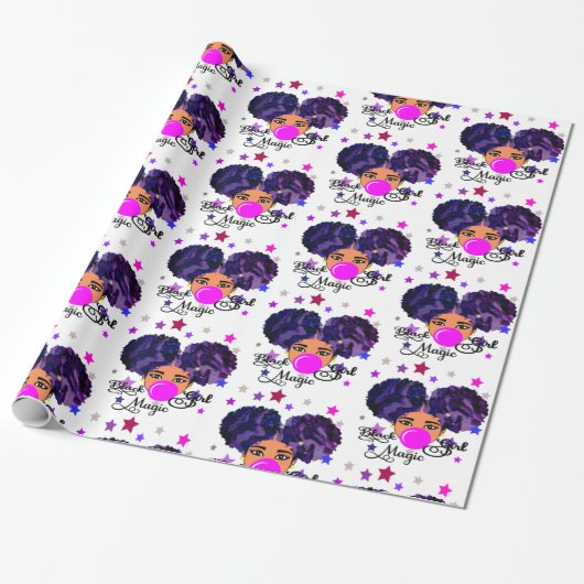 Afro Puffs Girl Holiday Celebration Cadeaupapier (Uitgerold)