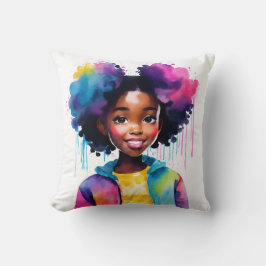 Afro Puffs zwart meisje regenboog haar Kussen