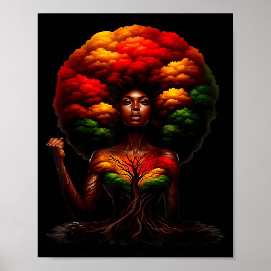 Afro Queen Black Woman African Roots Melanin Black Poster (Voorkant)