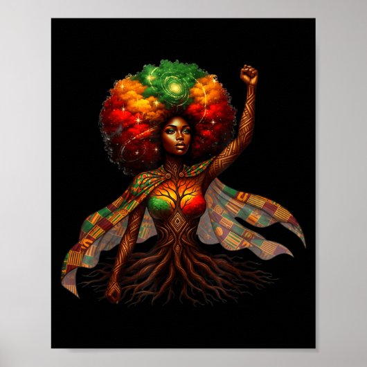 Afro Queen Black Woman African Roots Melanin Black Poster (Voorkant)