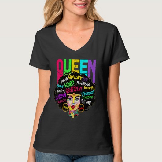 Afro Queen Smart Strong Black Woman Melanin Black T-shirt (Voorkant)