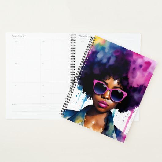 Afro Regenboog Haar Zwart Vrouw Zonnebril Art Planner (Display)