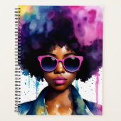 Afro Regenboog Haar Zwart Vrouw Zonnebril Art Planner (Voorkant)