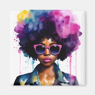 Afro regenboog haar zwart vrouw zonnebril magneet