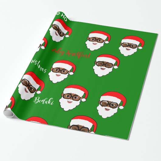 Afro Santa Kerstzwarte Santa Melanin Cadeaupapier (Uitgerold)