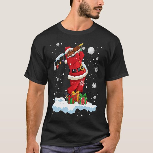 Afro Santa Playing Golf Xmas Black Afro Golf Playe T-shirt (Voorkant)