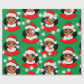 Afro Santa Puffs Black Girl Kerstmis Cadeaupapier (Vlak)