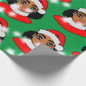 Afro Santa Puffs Black Girl Kerstmis Cadeaupapier (Hoek)