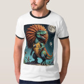 Afro Space Dino Cosmic Robot Oerwoud Tshirt (Voorkant)
