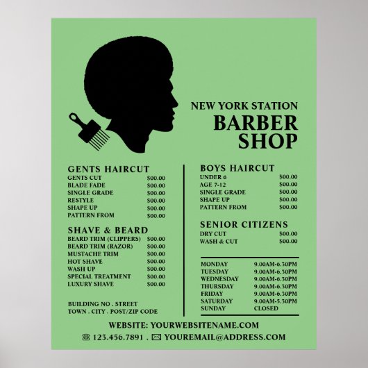 Afro stijl, heren kappers prijslijst poster (Voorkant)