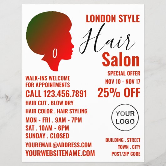 Afro stijl, kapper, kapsalon reclame flyer (Voorkant)