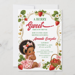 Afro Strawberry Baby Shower Uitnodiging, Bes Zoet Kaart