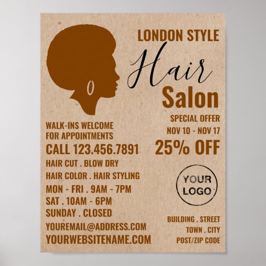 Afro Style, Hair Stylist, Hair Salon Adverteren Poster (Voorkant)