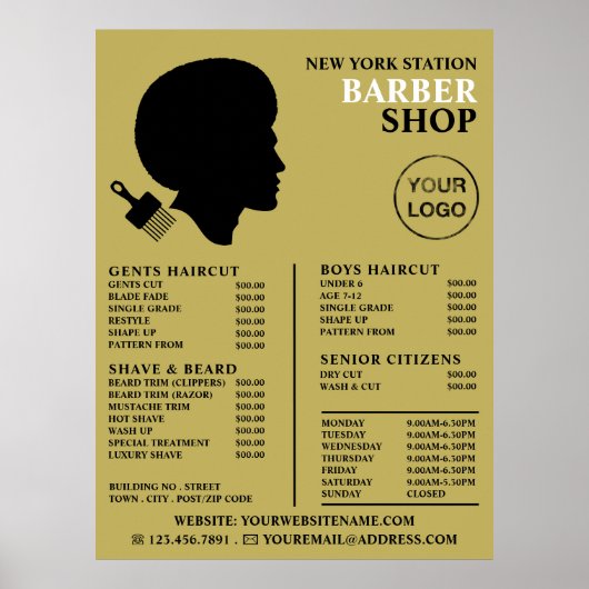Afro Style, Mannen Barbers Price List Poster (Voorkant)