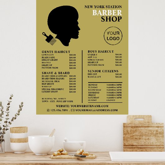 Afro Style, Mannen Barbers Price List Poster (Keuken)