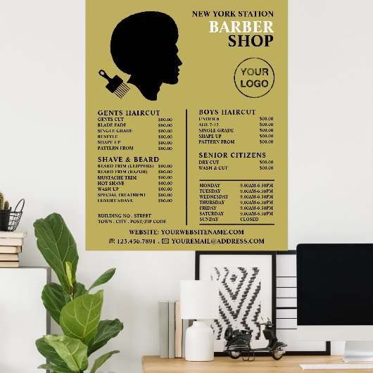 Afro Style, Mannen Barbers Price List Poster (Thuiskantoor)