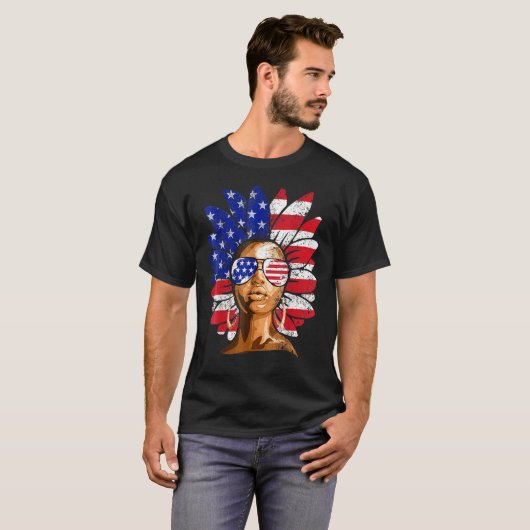 Afro Sunflower African American 4th Of July Melani T-shirt (Voorkant volledig)