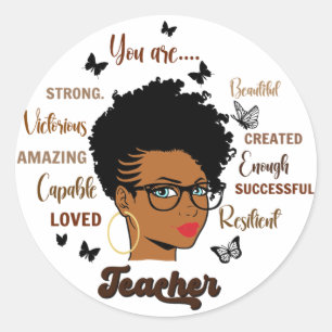 Afro Teacher Black Woman Teacher African American Ronde Sticker