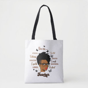 Afro Teacher Black Woman Teacher African American Tote Bag