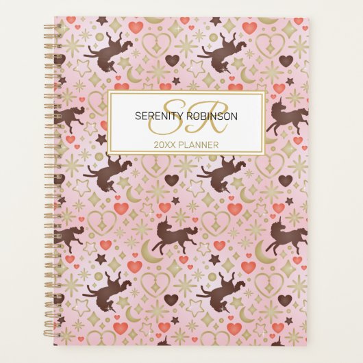 Afro Unicorn Heart & Star Pink  Pattern Planner (Voorkant)
