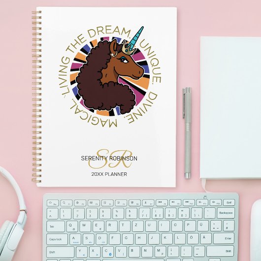 Afro Unicorn Living the Dream Design Planner